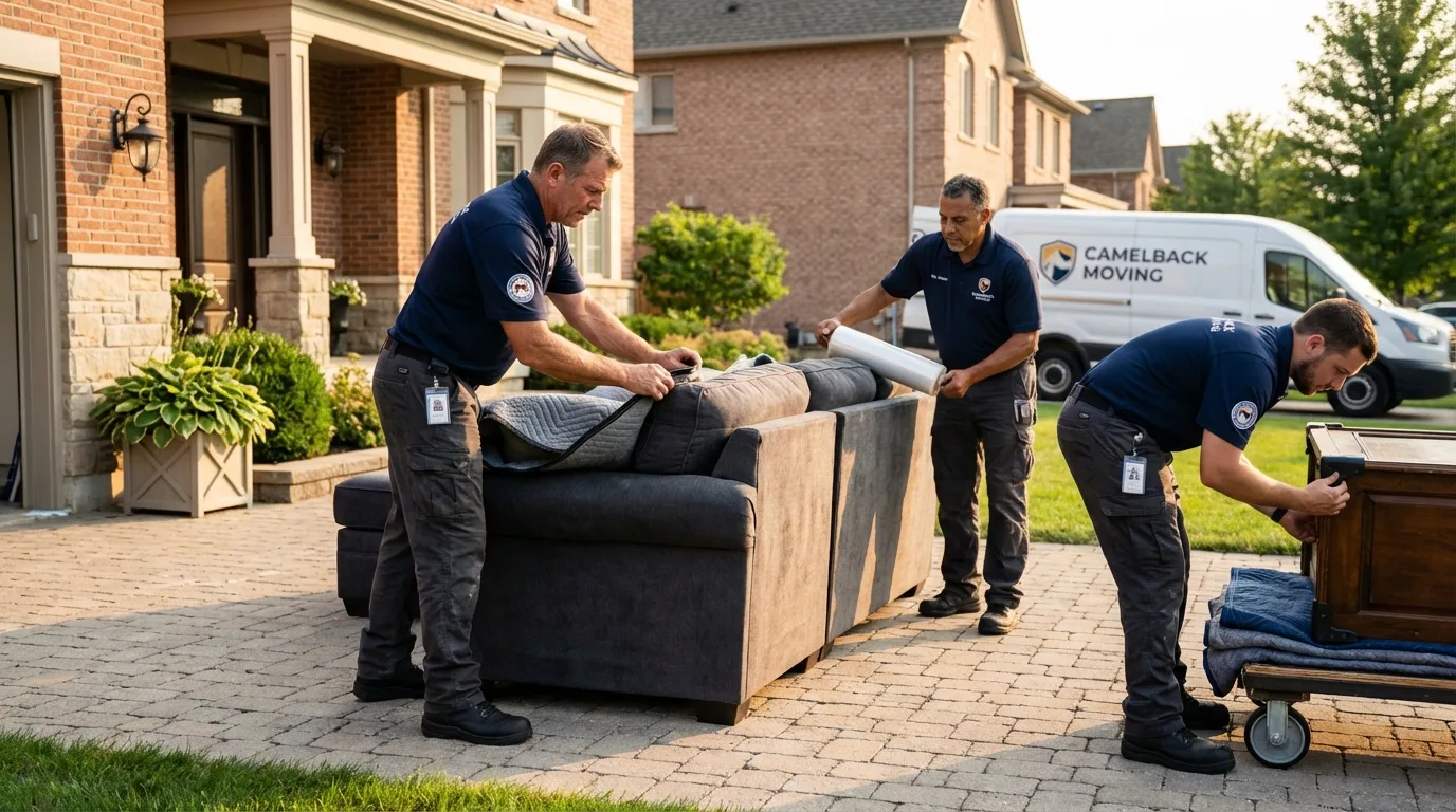 Large estate moving crew wrapping furniture in Iselin, NJ